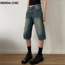 Jeans pour femmes reddachic grunge y2k whiskers short denim women cleantfit décontracté basse vintage lavage hétéro jorte d'été streetwear