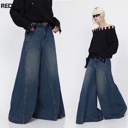 Damesjeans REDDACHiC Koreaanse stijlvolle dames baggy uitlopende pijpen losse vintage olifant Bell Bottoms Bootcut blauwe broek hoge taille broek 230908