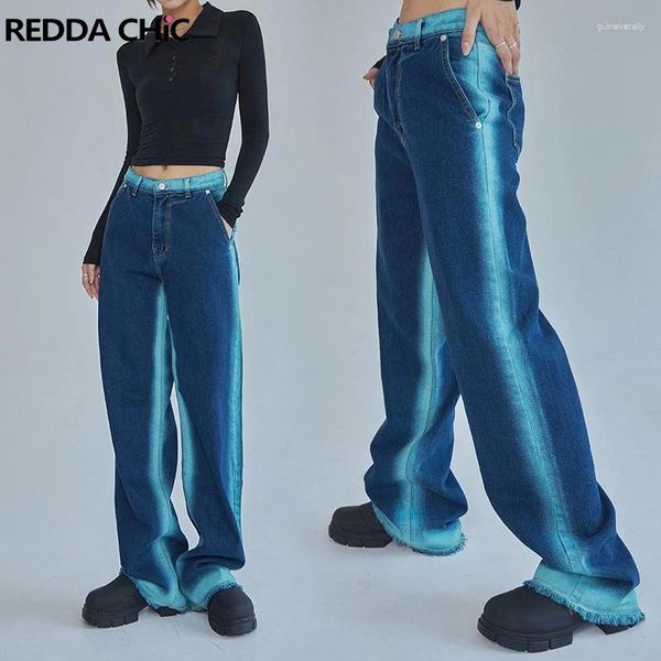 Jeans féminins Reddachic Neon Tie Dye Baggy Pantalon Femmes Y2k Vintage High Rise Straight Lam Le jambe Denim Pants Hiphop Harajuku Street