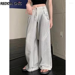 Jeans pour femmes Reddachic rétro gris sale lavage baggy plus taille plus taille Pintuck en détresse haute taille pantalon denim y2k streetwear