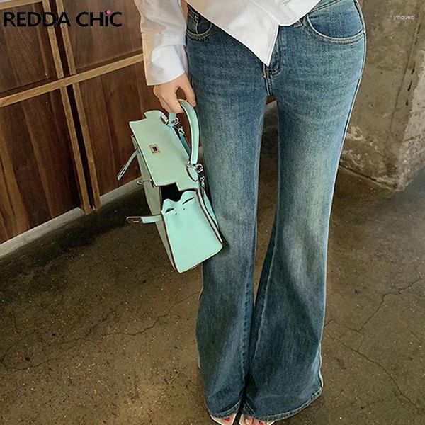 Jeans pour femmes Reddachic rayé Flare pour femmes Blue Wash High Rise Slim Fit Denim Bell Bottoms Y2K Pantalon Vintage Vêtements