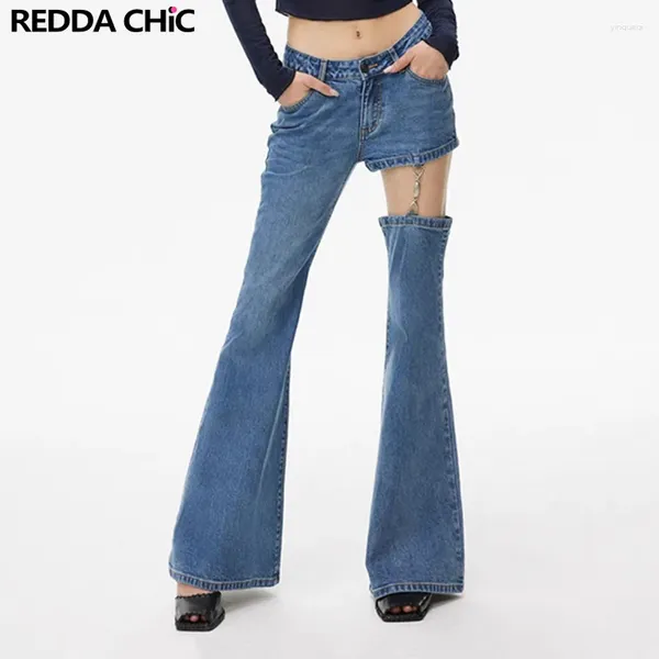 Jeans para mujeres Reddacic Dos usos Mujeres de cintura baja pantalones de bengala con ganchos desmontables Pantalones de botas de botín y2k vintage