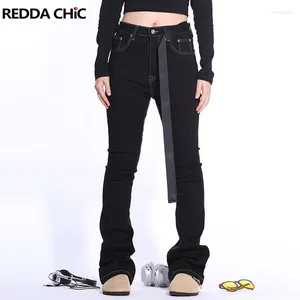 Jeans pour femmes Reddachic Vintage Femmes en revêtement noir Flare Flowy Flow Slim Fit Low Stretch Bootcut Pants Y2K Harajuku Street