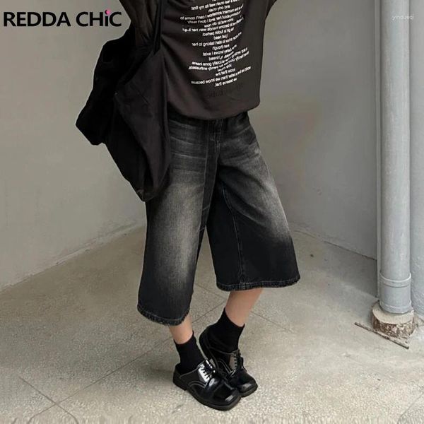 Jeans para mujer REDDACHiC Vintage Y2k Baggy Jorts Negro Tiro bajo Recortado Pierna ancha Pantalones casuales Pantalones cortos de mezclilla Acubi Pantalones de moda