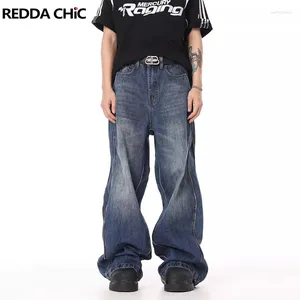 Jeans pour femmes Reddachic Wave Arc épissé Boule Blue Wash Low Retro Retro Whiskers Plus taille Pantalon de jambe large décontractée Y2K Streetwear