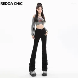 Jeans pour femmes Reddachic Femmes rétro noir Empiled Flare Skinny High Taist Shirring Denim Stretch Bootcut Pantals Y2K GRUNG