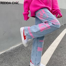 Damesjeans Reddachic y2k jeans dames grafisch roze casual broek rechte breedbeen trend broek vrouwelijke doek Koreaanse mode streetwear 230412