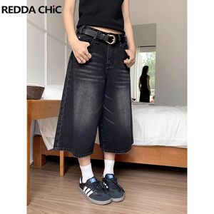 Jeans Femme Reddachic Y2K Retro Femmes Low Rise Jorts Brossé Black Wash Cropped Baggy Wide Leg effiloché Denim Pantalon court Acubi Fashion 230908