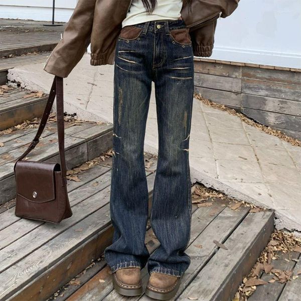 Jeans pour femmes rétro Baggy Patchwork Bootcut automne Style pantalon femme 2023 années 90 vêtements Vintage Y2k Cargo coréen