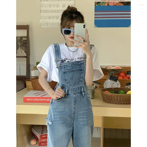 Jeans para mujer Retro Blue Monos Mujeres Primavera Otoño Suspender Pantalones Casual Flojo Alto Cintura Denim Pantalones Moda Mono Streetwear