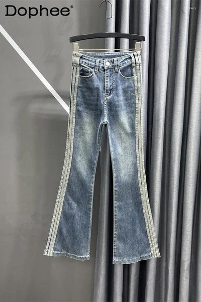 Jeans pour femmes pantalon de jean rétro décontracté pour les femmes élastiques automnales minceur de taille haute design bootcut fémma pantalones