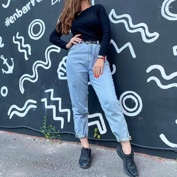 Jeans pour femmes rétro décontracté taille haute femmes bleu clair Denim pantalon pour les petits amis en détresse Vintage Femme déchiré pantalon