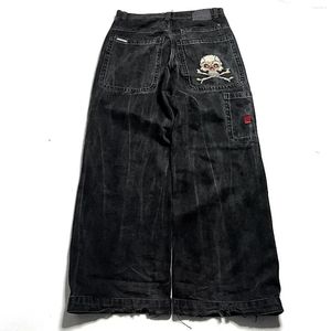 Jeans pour femmes rétro mode harajuku hip hop skull motif brodé pantalon denim baggy