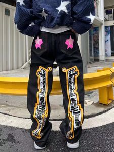 Jeans pour femmes mode rétro surdimensionné lettre imprimée dames rue Hip Hop Harajuku Design pantalon droit fermeture éclair pantalon ample décontracté 230209