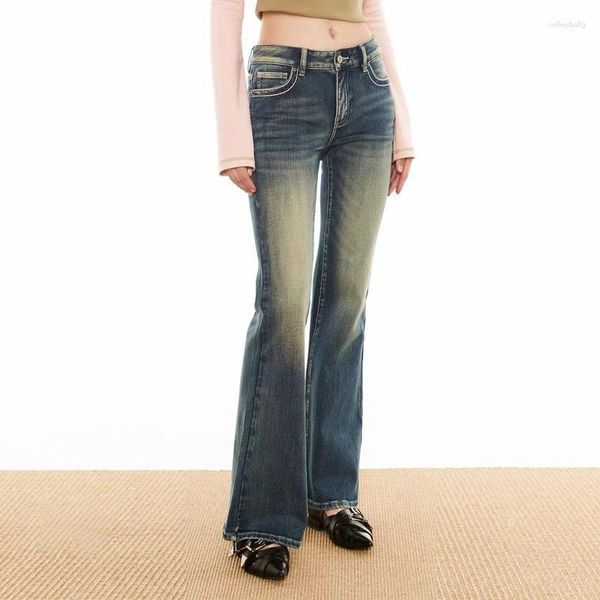 Jeans pour femmes rétro évasé pour les femmes en automne et en hiver Y2K Harajuku Street Wear Washed Classic Blue High Taille Slim Fit Pantalon