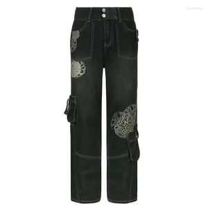 Jeans femme imprimé graphique rétro Grunge Fairycore pantalon taille haute Streetwear pantalon de survêtement décontracté