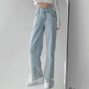 Jean rétro taille haute pour femmes, drapé boutonné, ample, droit, jambes larges, Slim, pantalon de nettoyage du sol