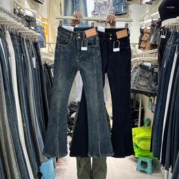 Damen Jeans Retro High Waist Slim Flare Damen Streetwear Split Design Denim Hosen Y2K Koreanische Mode Straßenhose