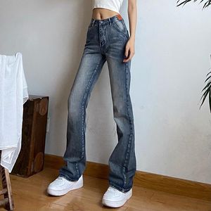 Jeans femme rétro HK Style motif à gratter taille haute pantalon coupe botte femme été jambe large ample jambe droite femme