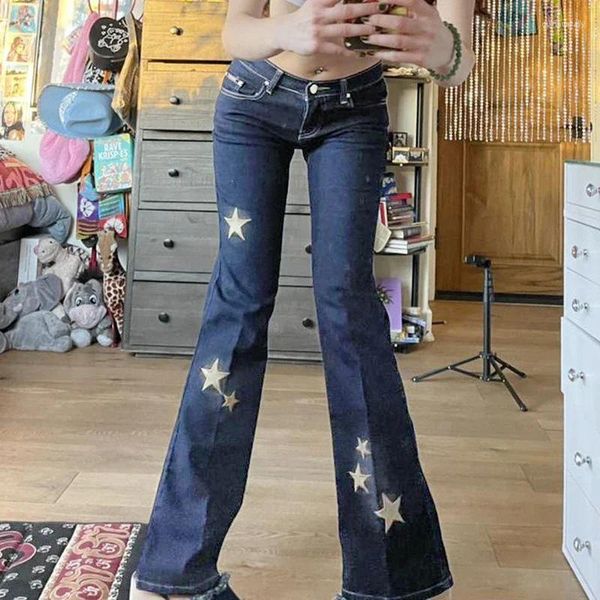 Pantalones vaqueros de mujer Retro Star Y2K Vintage cintura baja pantalones Cargo mamá Denim Crop Flare mujeres flacos 2000S lindos pantalones ropa de calle