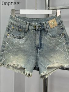 Jeans pour femmes rétro mince strass Shorts denim short femme d'été de femme