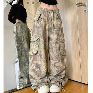 Dames jeans retro gewassen goederen camouflage jeans geschikt voor vrouwen American Street Wilderness Style modieuze rechte broek losse been broek C240411