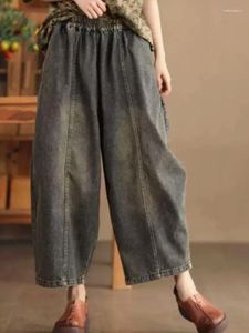 Jeans pour femmes rétro femmes 2024 printemps été décontracté taille élastique blanchi cheville longueur pantalon pantalon en denim lâche