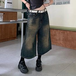 Damenjeans Retro Y2k Baggy für Frauen Frühling Sommer niedrige Taille abgeschnitten weites Bein Denim wadenlange Hose