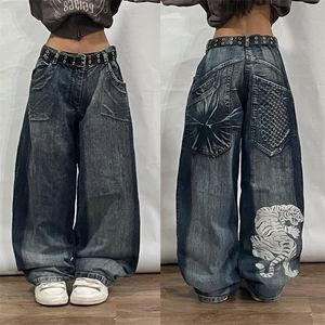 Jeans pour femmes rétro Y2k Hip Hop mode rue ample Goth grandes poches taille haute décontractée droite jambe large pantalon Baggy 231130