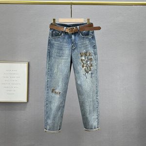 Jean femme strass tendance 2023 printemps et été Stretch pantalon en Denim ample femme Jean lavé brodé Harem