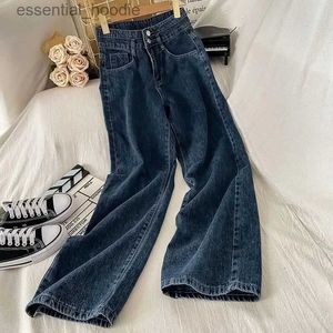 Damesjeans rimocy retro wide been rechte jeans dames Koreaanse dubbele knop hoge taille heren 2023 tas goederen denim broek fe c240411