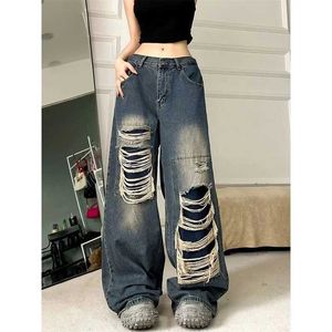 Damesjeans scheurden baggy jeans voor vrouwen 2023 Summer strtwear mode hoge taille vriendje jeans voor vrouwen gotische denim broek vrouw y240422