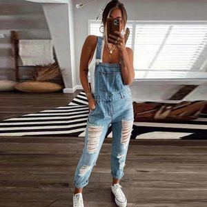 Dames jeans gescheurd denim jumpsuit elegante bretels mode streetwear gewassen blauw reparatie casual grote maten 2023 dames broek 231101