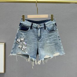 Les jeans pour femmes ont déchiré le pantalon féminin 2024 Summer High Taie Sincall Sincild Crystal Squins Student