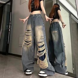 Jeans pour femmes déchirés pour femmes 2023 été mode coréenne taille haute petit ami gothique baggy pantalon en denim lâche pantalons