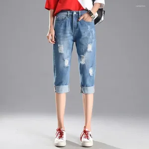 Jeans pour femmes Ripped Hole Simant Skinny Femmes Denim Capris Pantal