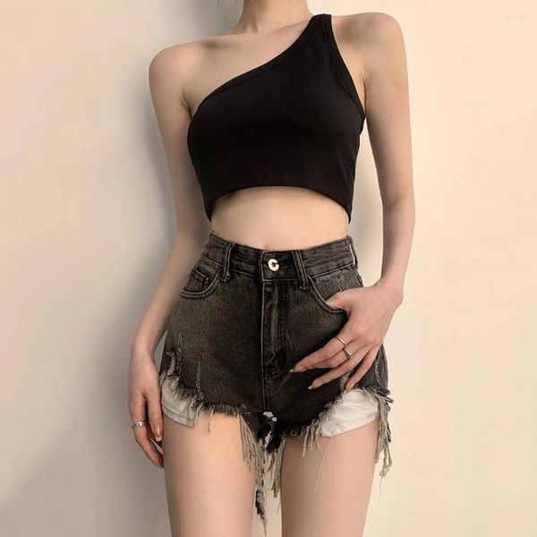 Jeans pour femmes déchiré trous gland poche frangée bavure denim shorts femmes sexy taille haute pantalon femme vêtements mince