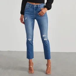 Jean pour femmes déchiré pantalon pour dames stretchy pantalon bouton poches de streetwear élégant pantalon skinny à la mode pantalon