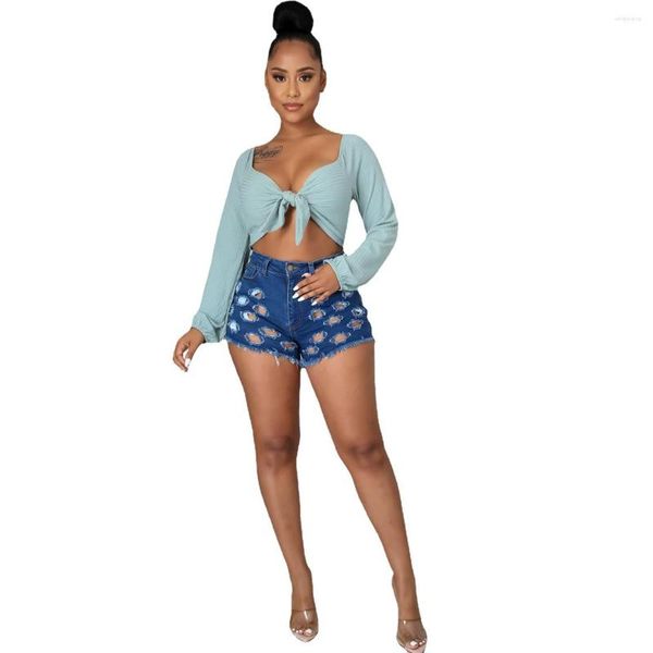 Jeans pour femmes Shorts déchirés Taille haute Trous Cool Pantalon Sexy Femmes Denim Short Mini Pantalon Évider Bouton Up