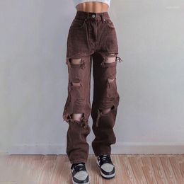Damen Jeans Zerrissene Vintage Frau Distressed Hosen Streetwear Loch Hip Hop Hohe Taille Mode Gerade Denim Hosen Damen