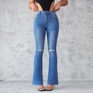 Les jeans pour femmes déchirés flares stretch fashion skinny cloche inférieur hauteur taie pantalon denim lady classique confort décontracté