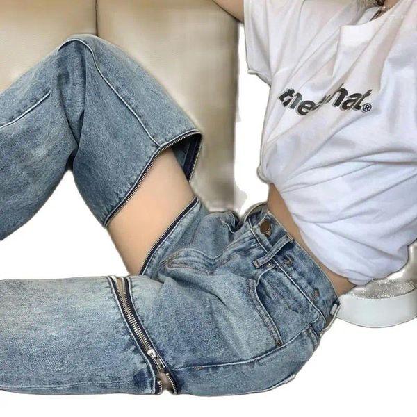 Jeans de mujer Ritsleting Diseño sexy Más largo recto Directo Borde superior Ropa Tendencia 2023 Moda Slim Delicado