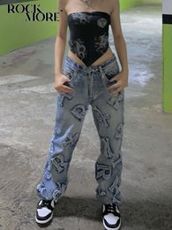 Jeans para mujer Rockmore Patchwork Y2K Streetwear Pantalones cargo rectos holgados Punk Cintura alta Pantalones de mezclilla de pierna ancha 90s Vintage 230422