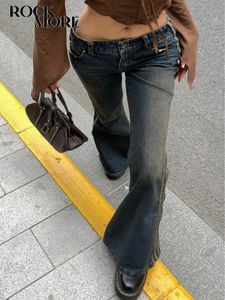 Jeans femme Rockmore Vintage Jeans pour femme esthétique taille basse pantalon évasé mode cyber y2k Streetwear Denim pantalon femme rétro coréen 230314