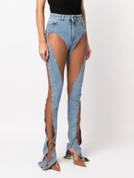 Jeans para mujer Run Way Moda Mujeres Denim See Throw Sexy Longitud completa Medio Big Hole Pantalones femeninos Slim 230323