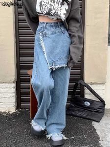 Jeans pour femmes S-5XL Jeans Femmes Baggy Patchwork Hipster Chic High Street 2022 Mode Vintage Ulzzang Wide Leg All-Match Casual College GirlsC24318