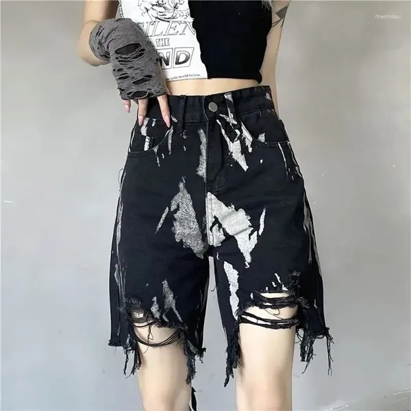 Jeans pour femmes S-5xl Oversize vintage tie dye denim shorts femme 2024 trou de mode d'été