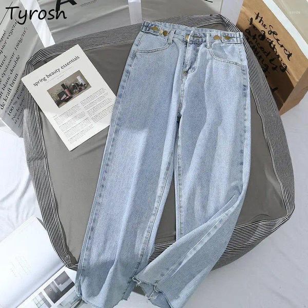 Jeans Femme S-5XL Femmes Rétro Design Fourrure Large Jambe Jean Taille Ajustable Bleu BF Baggy Zipper Denim Pantalon Femme Vintage