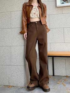 Jeans pour femmes S-XL 2023 Summer Femme High Wiast Loose Streetwear Pantalon Café Style américain Vintage Long Denim Pantalon Femme (L60011