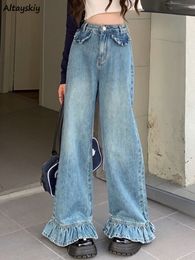 Jeans pour femmes S4XL Baggy Jean Sweet Ruffles Vintage Chic Style coréen Ins Casual Simple Allmatch Printemps Étudiants Taille Haute 230330